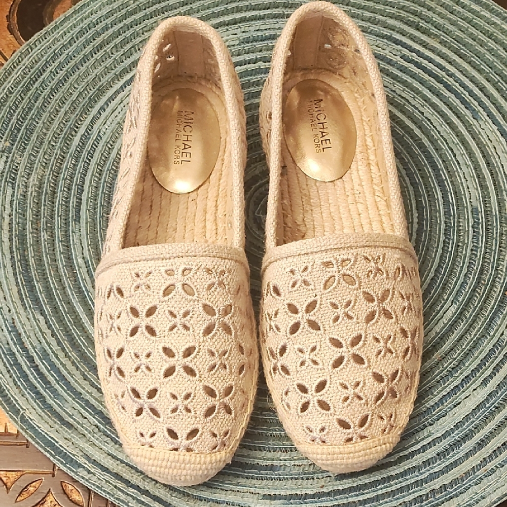 Michael Kors Cream Espadrille Shoes with Perforated Design